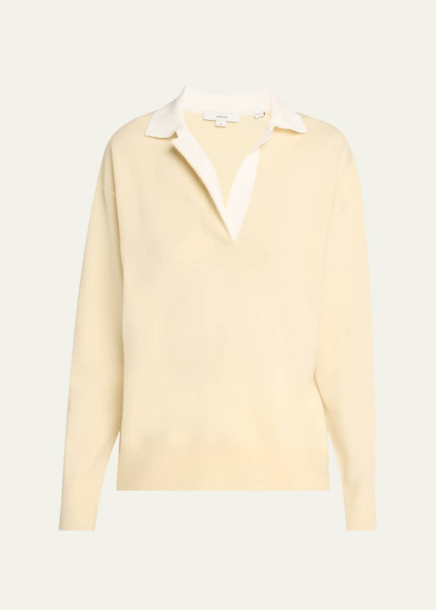 Vince Contrast Collar Wool-Cashmere Polo Sweater
