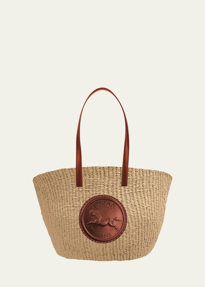 Chloe Large Horse Medal Basket Tote Bag in Paper and Leather