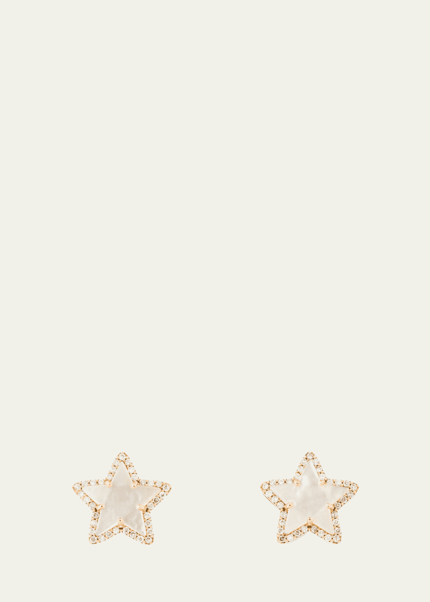 Daniella Kronfle Petite Star Earrings in 18K Rose Gold with Mother Of Pearl and Diamonds