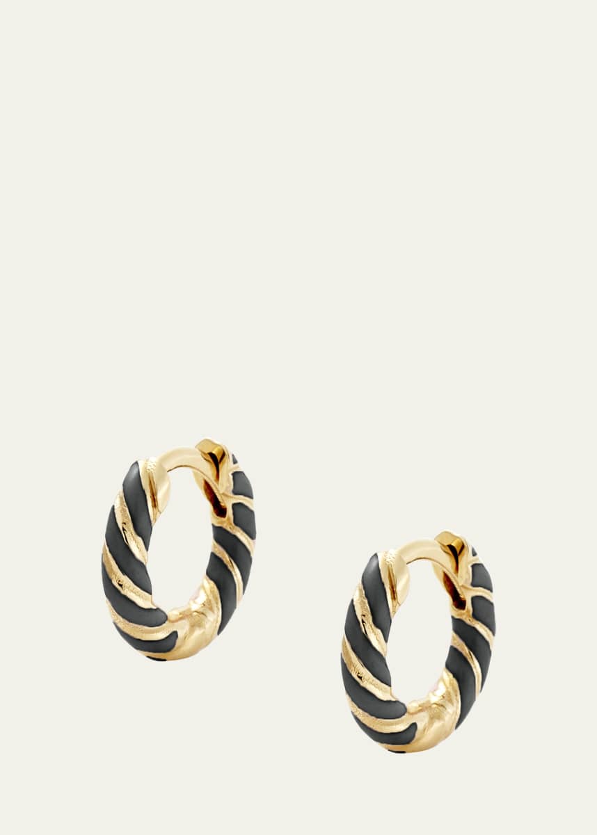 Alison Lou Small Streamer Enamel Huggie Hoop Earrings in 14K Yellow Gold