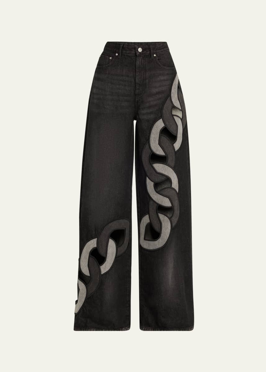 AREA Chain Cutout Wide-Leg Jeans