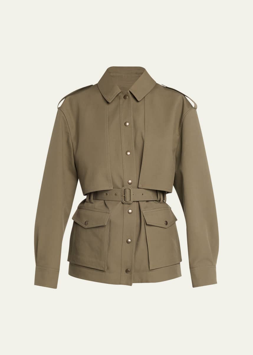 Saint Laurent Belted Long-Sleeve Button-Down Jacket