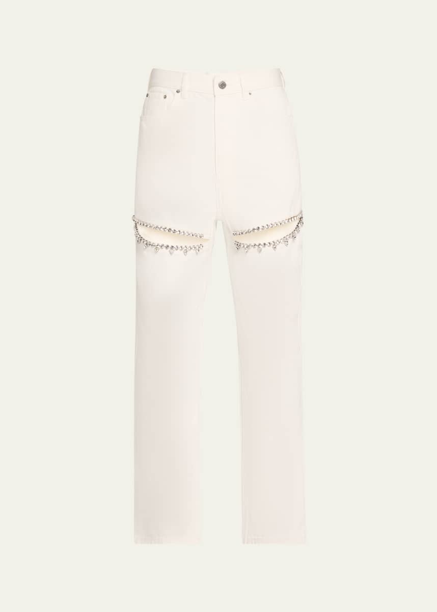 AREA Crystal Slit Straight-Leg Jeans