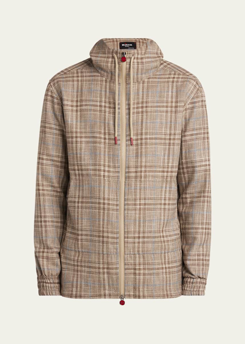 Kiton Men's Plaid Hooded Full-Zip Jacket