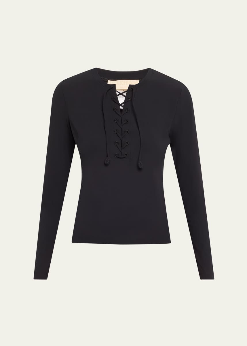 Ulla Johnson Cassia Lace-Up Rashguard Swim Top