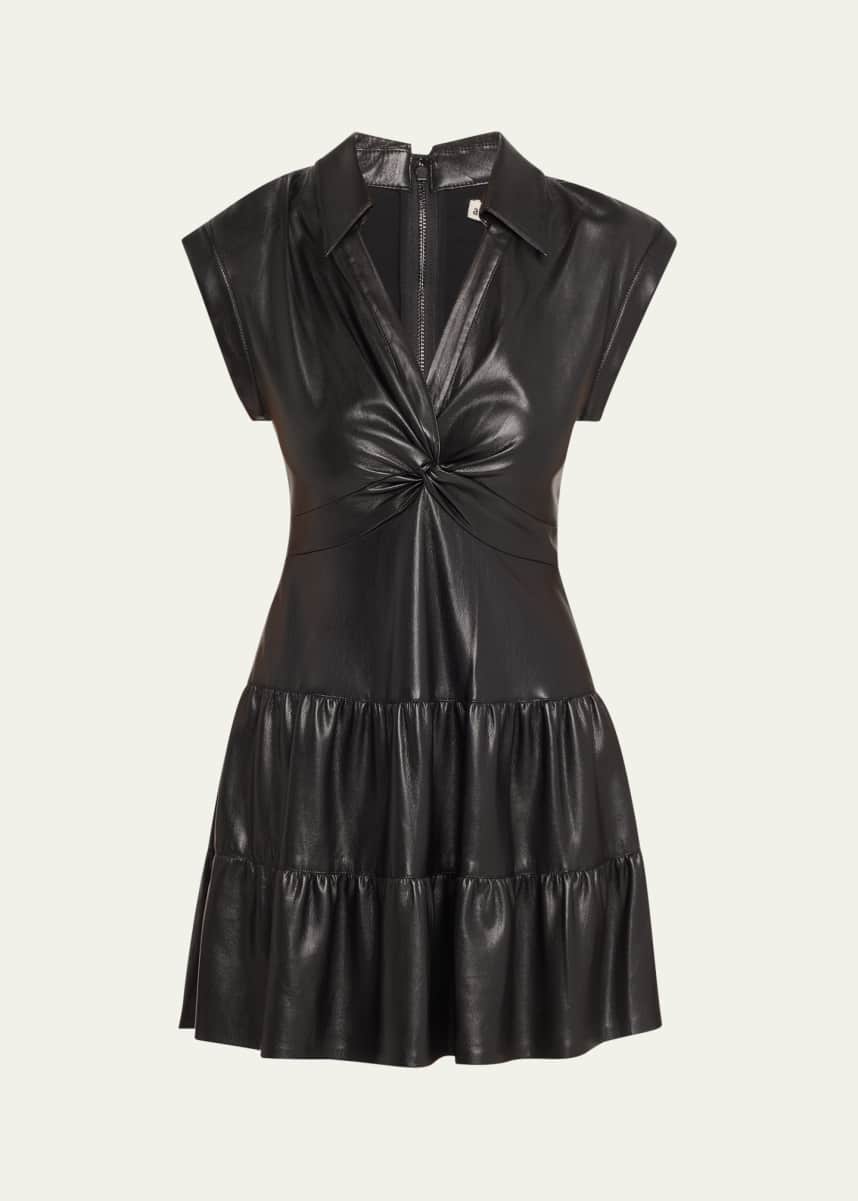 Alice + Olivia Mila Vegan Leather Twist-Front Mini Dress