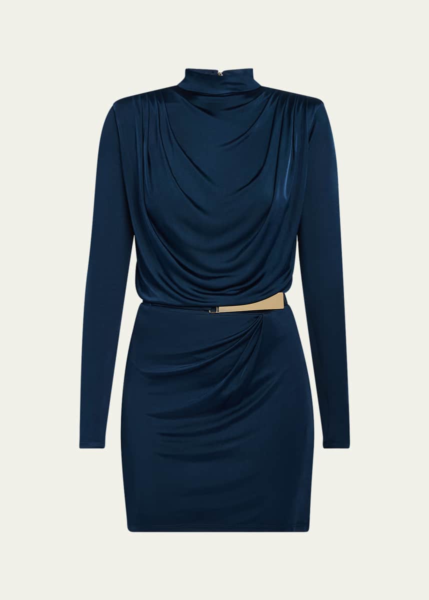 Ramy Brook Dorina Draped Mock-Neck Mini Dress