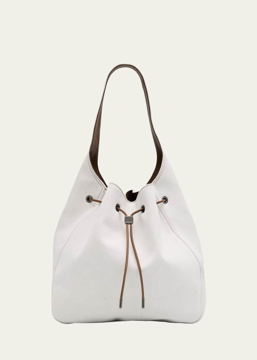 Brunello Cucinelli Monili Drawstring Denim Shoulder Bag