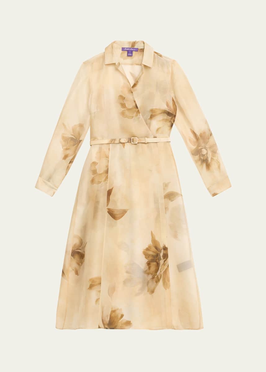 Ralph Lauren Collection Aniyah Floral Gauze Belted Wrap Midi Dress
