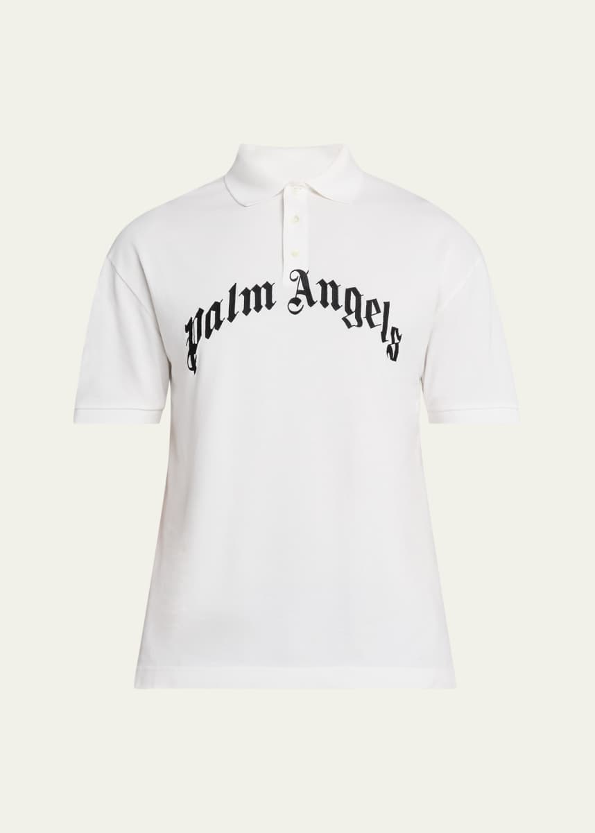 Palm Angels Men's Pique Gothic Logo Polo Shirt