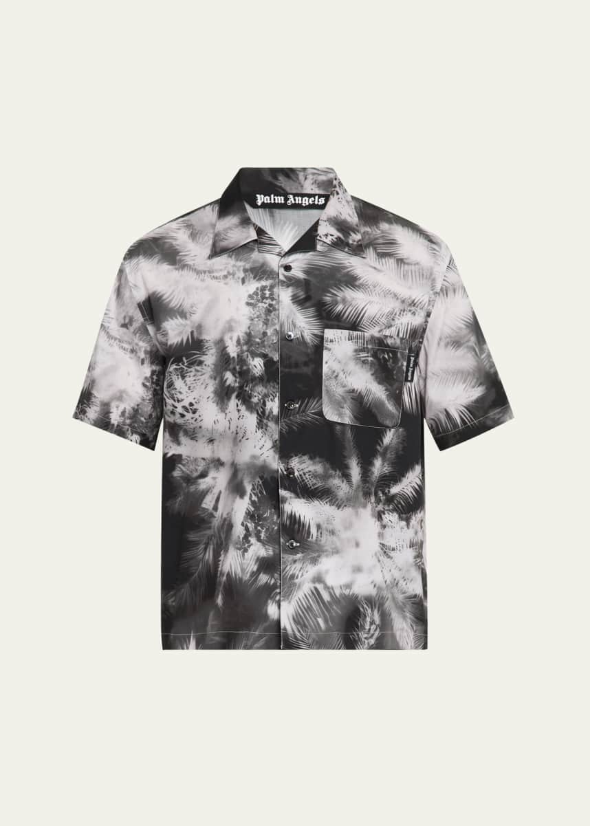 Palm Angels Men's Abstract Palm-Print Camp Shirt