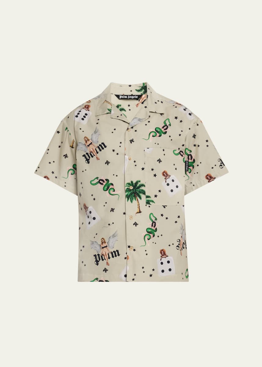 Palm Angels Men's Dice and Charm-Print Camp Shirt