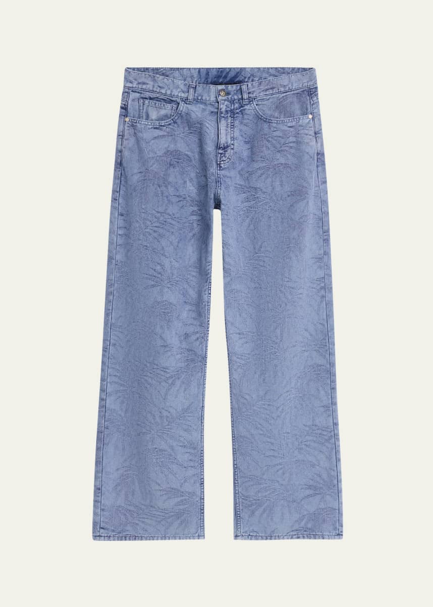 Palm Angels Men's Palm Leaf Jacquard Loose-Fit Jeans