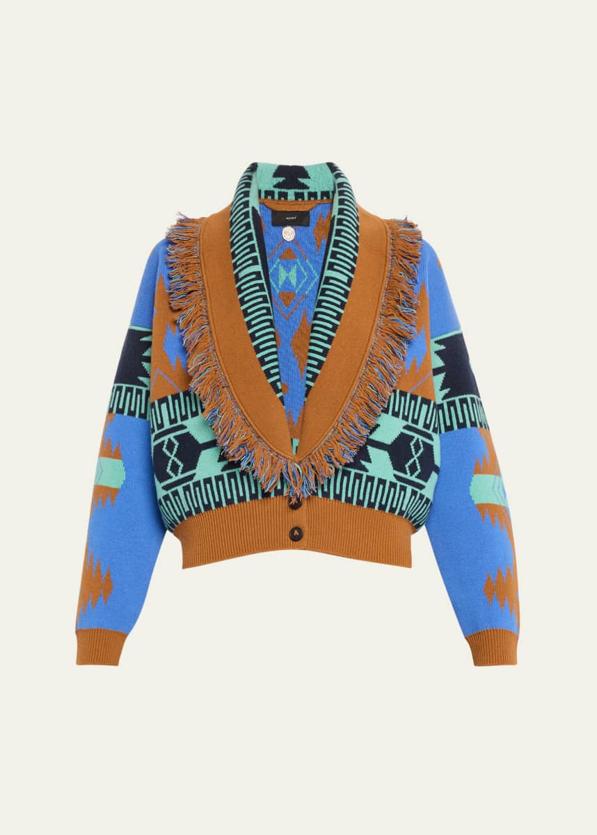 Alanui Icon Jacquard Fringe Wool Cashmere Bomber Cardigan