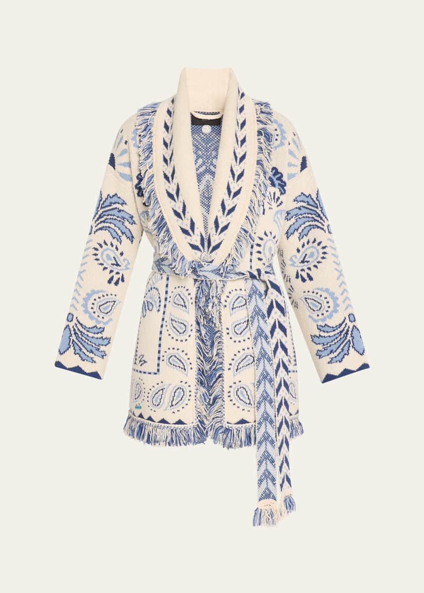 Alanui Wild Wonder Foulard Fringe Belted Wool Cardigan
