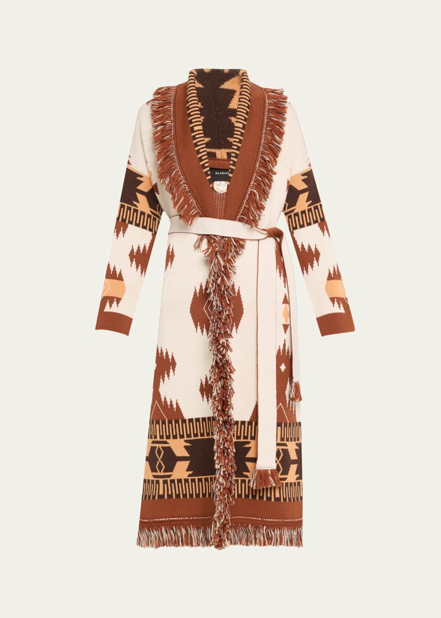 Alanui Icon Jacquard Fringe Belted Cashmere Cardigan