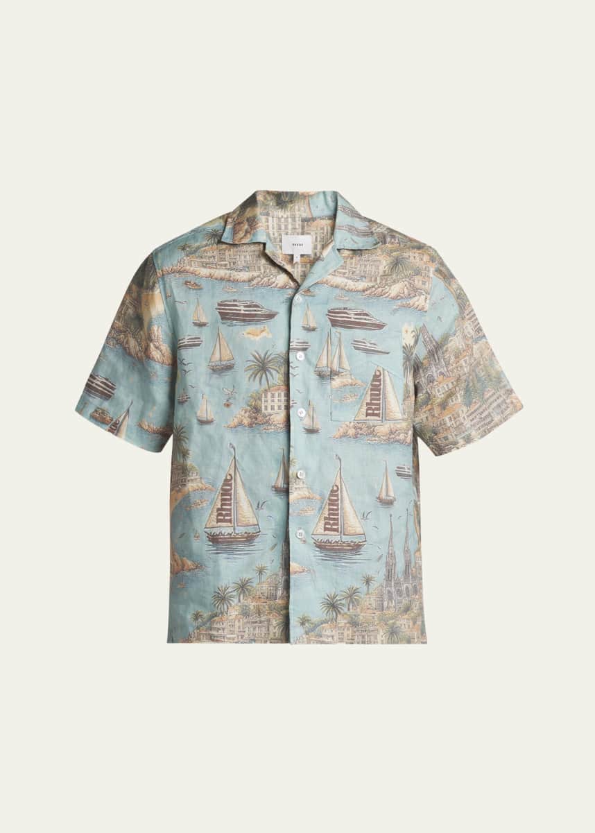 Rhude Men's Poplin Sailing-Print Camp Shirt