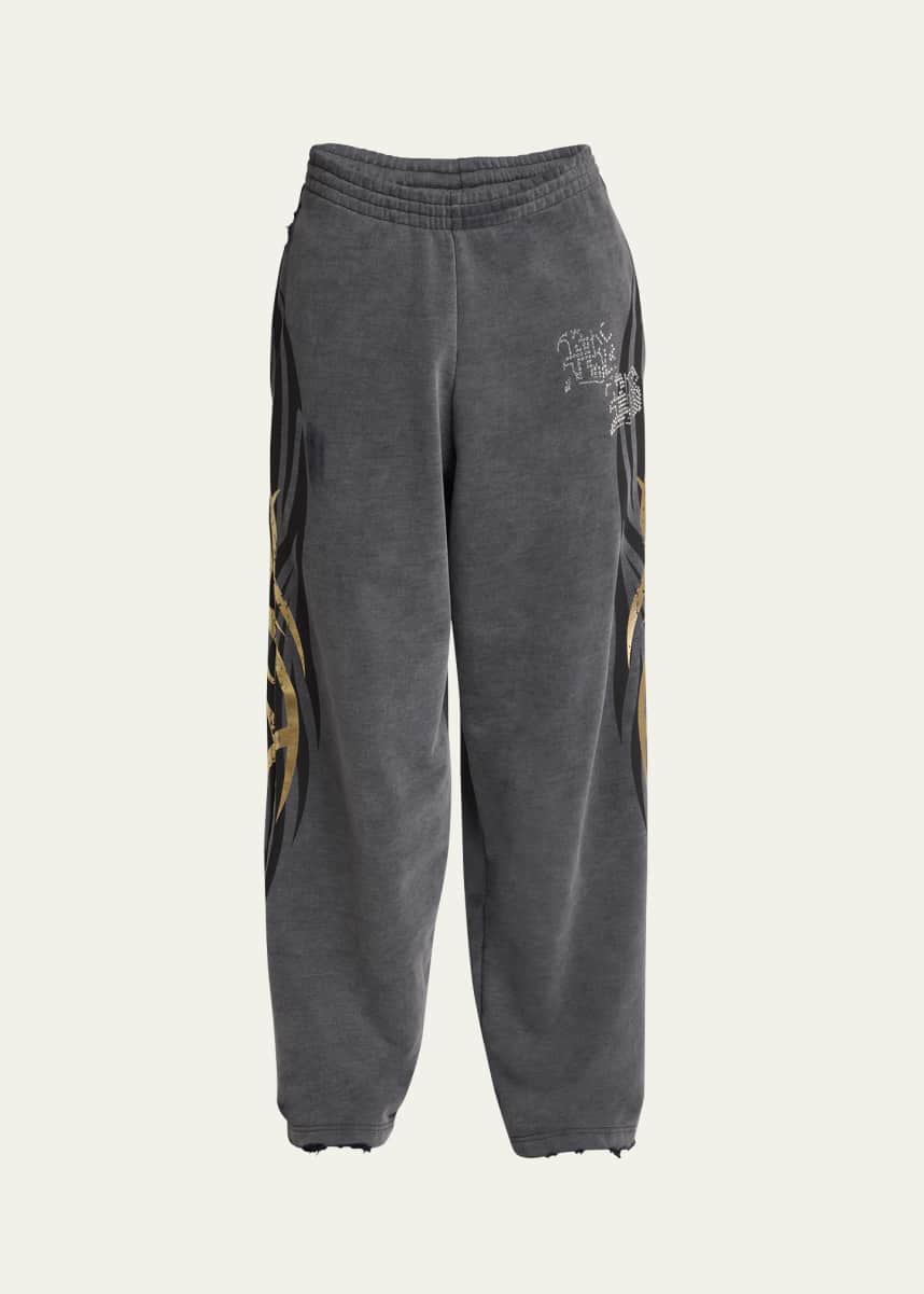 Balenciaga Men's Terry Metallic Tattoo Flare Sweatpants