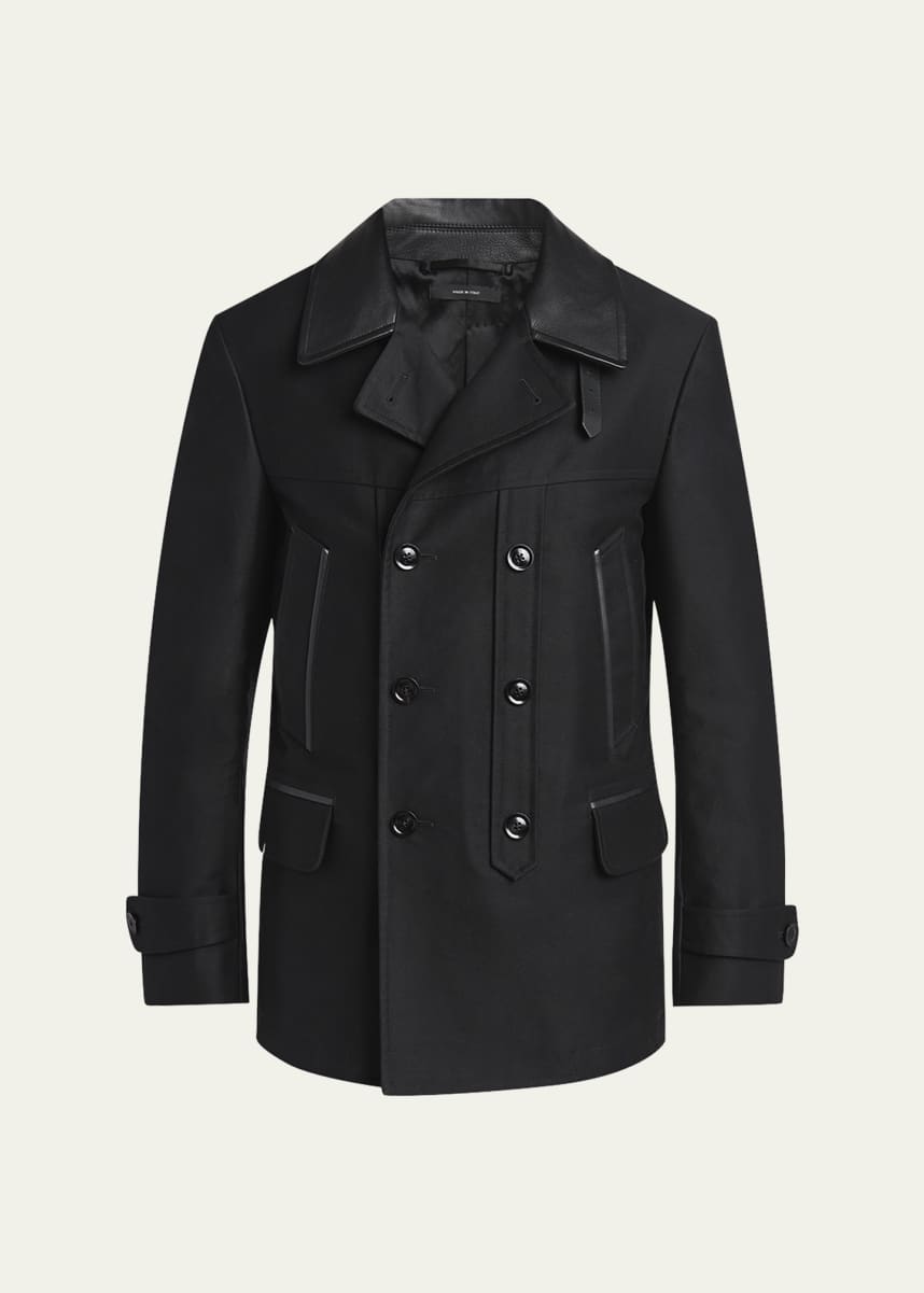 TOM FORD Men's Satin Leather-Collar Peacoat