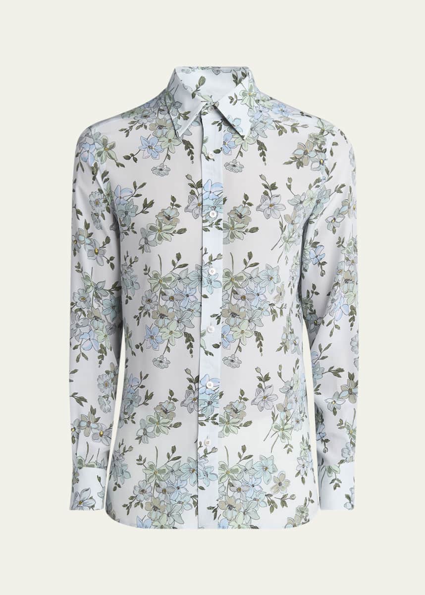 TOM FORD Men's St Tropez Silk Floral Sport Shirt