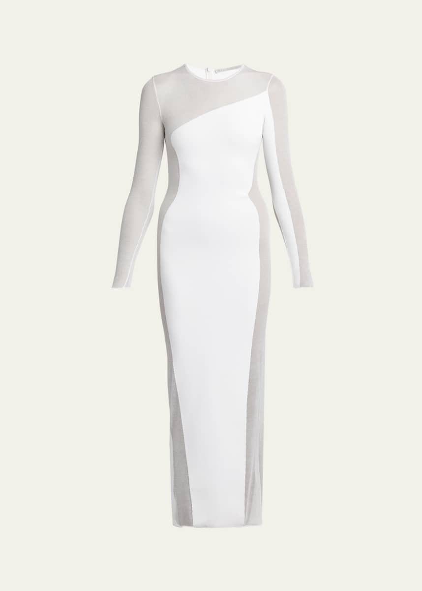 Stella McCartney Compact Knit Sheer-Sides Long-Sleeve Ankle Dress