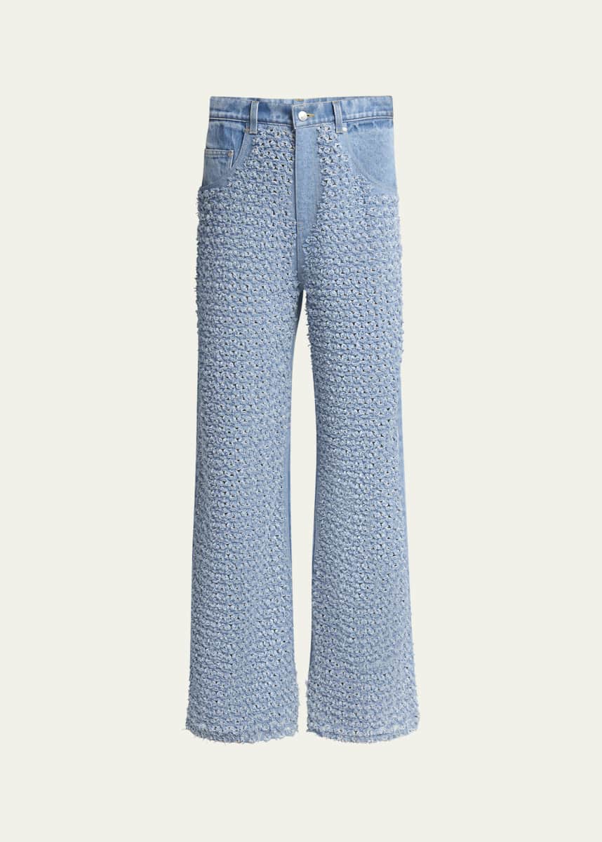 Stella McCartney Distressed Boucle Denim Wide-Leg Jeans