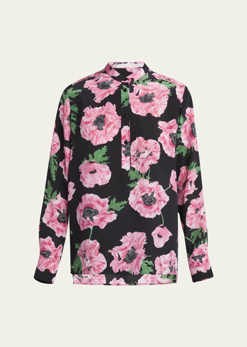 Stella McCartney Poppy-Print Silk Button-Down Blouse