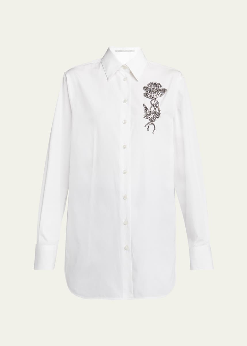 Stella McCartney Crystal Floral Embroidered Long-Sleeve Blouse