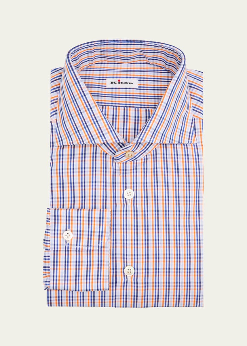 Kiton Men's Cotton Graph Check Dress Shirt