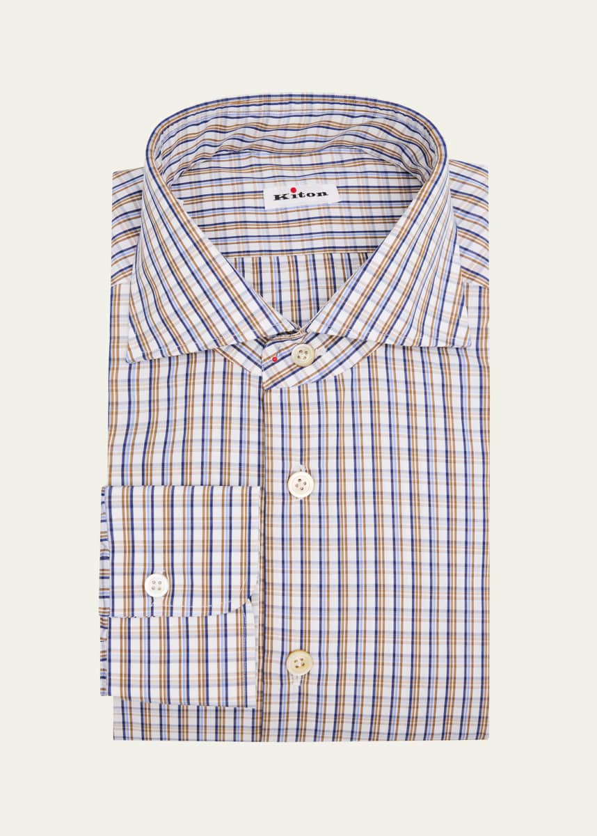 Kiton Men's Cotton Graph Check Dress Shirt
