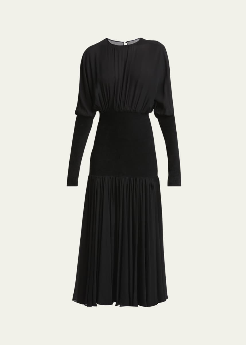 ALAIA Knit Band Sheer Chiffon Midi Dress