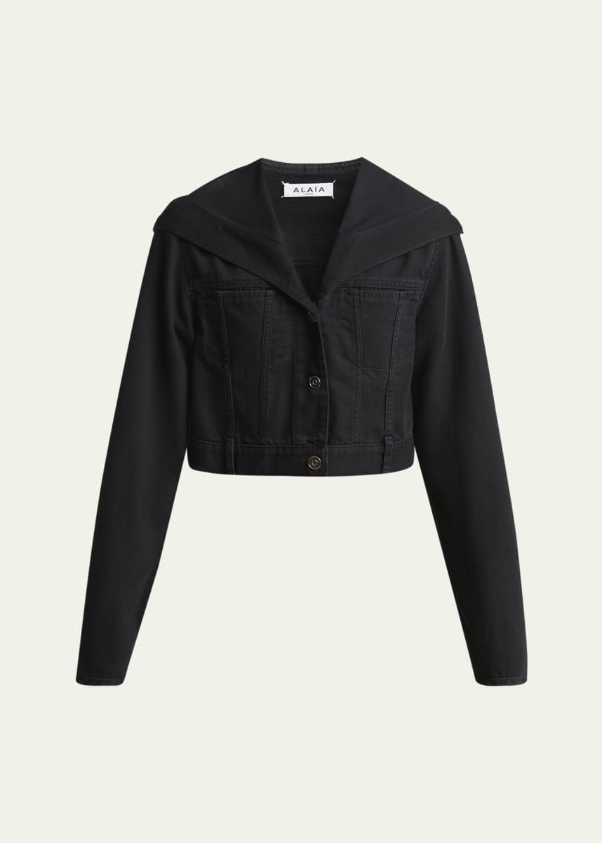 ALAIA Hooded Denim Cropped Trucker Jacket