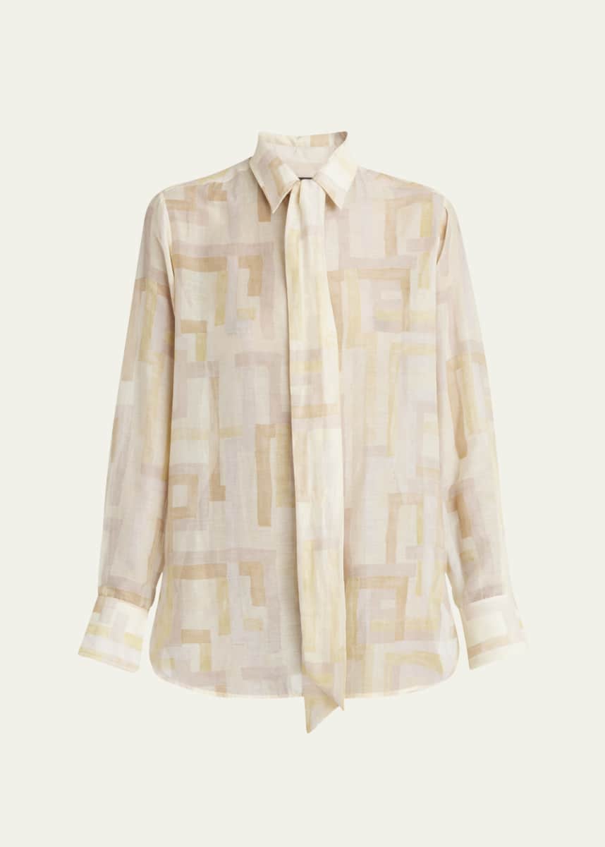 Kiton Printed Detachable Tie Blouse