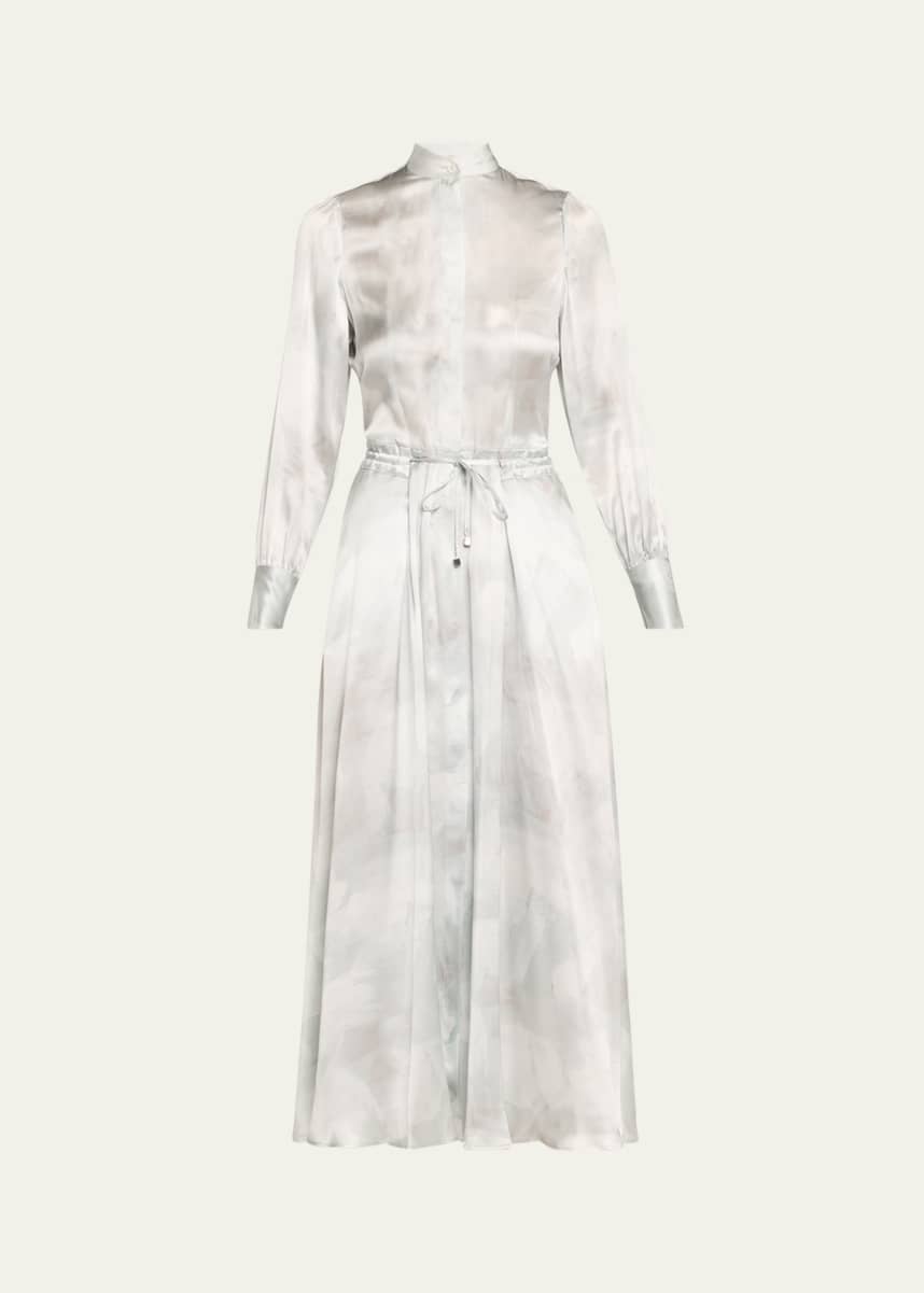 Kiton Long Sleeve Printed Drawstring Silk Dress