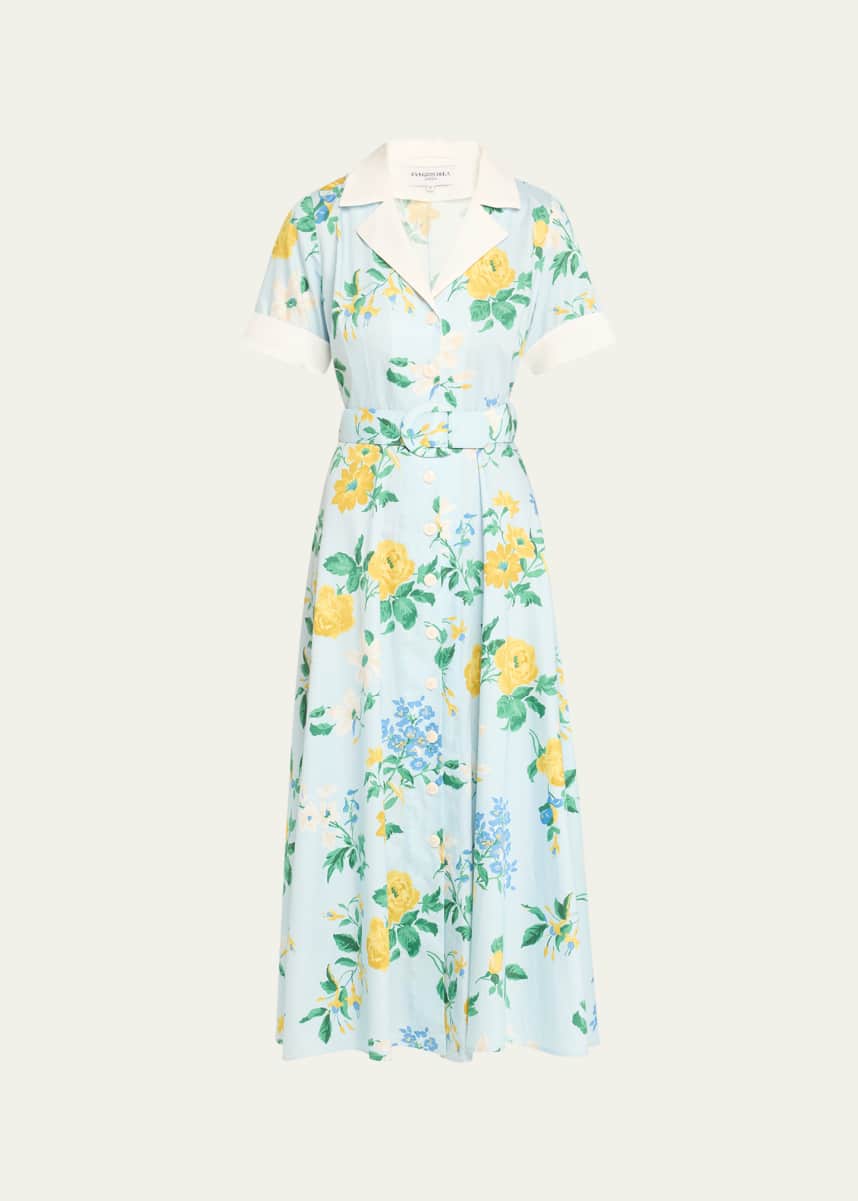 Evi Grintela Clara Belted Floral-Print Midi Shirtdress