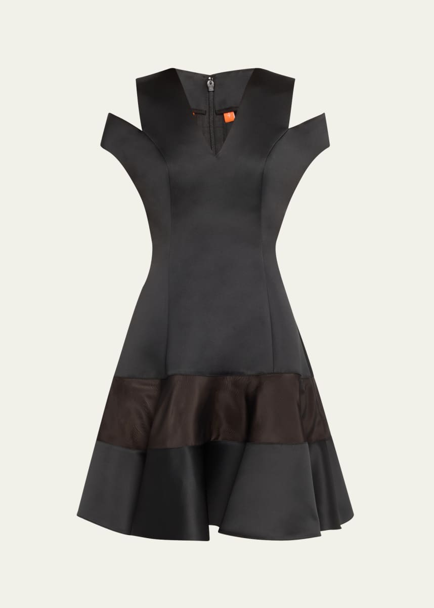 Bach Mai Shoulder Cut Out Flounce Satin Organza Dress