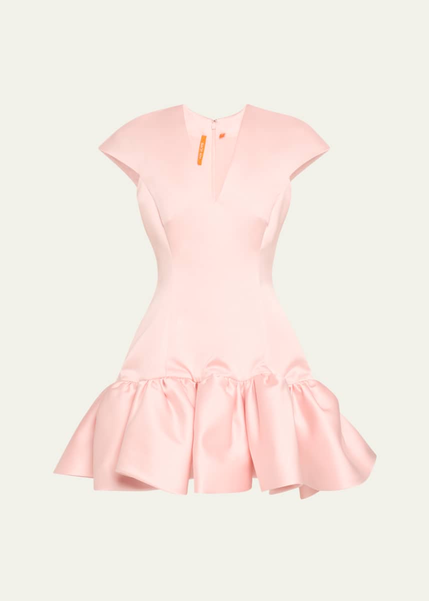 Bach Mai Volant Satin Flared Mini Dress