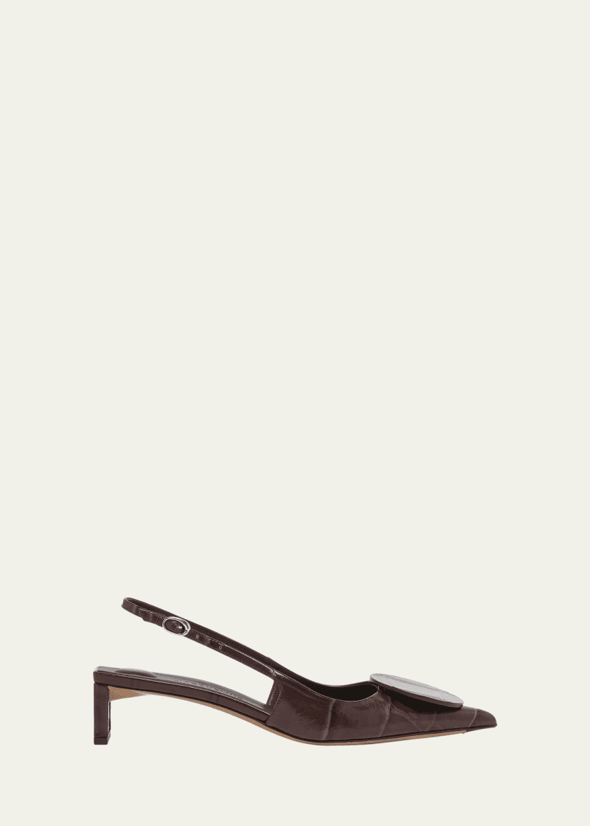 Jacquemus Croc-Embossed Leather Slingback Pumps