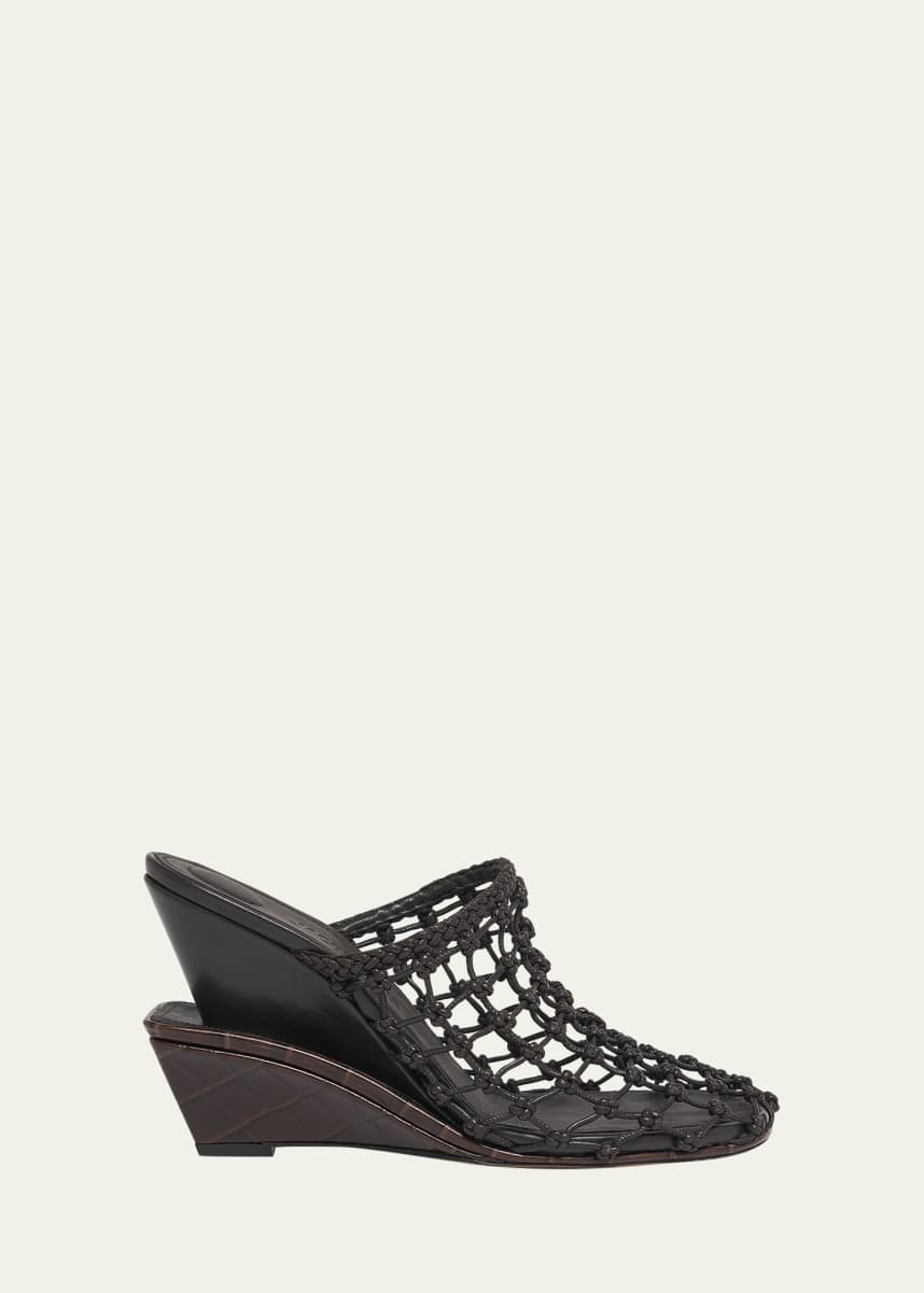 Jacquemus Les Doubles Tresses Croc-Embossed Wedge Mules