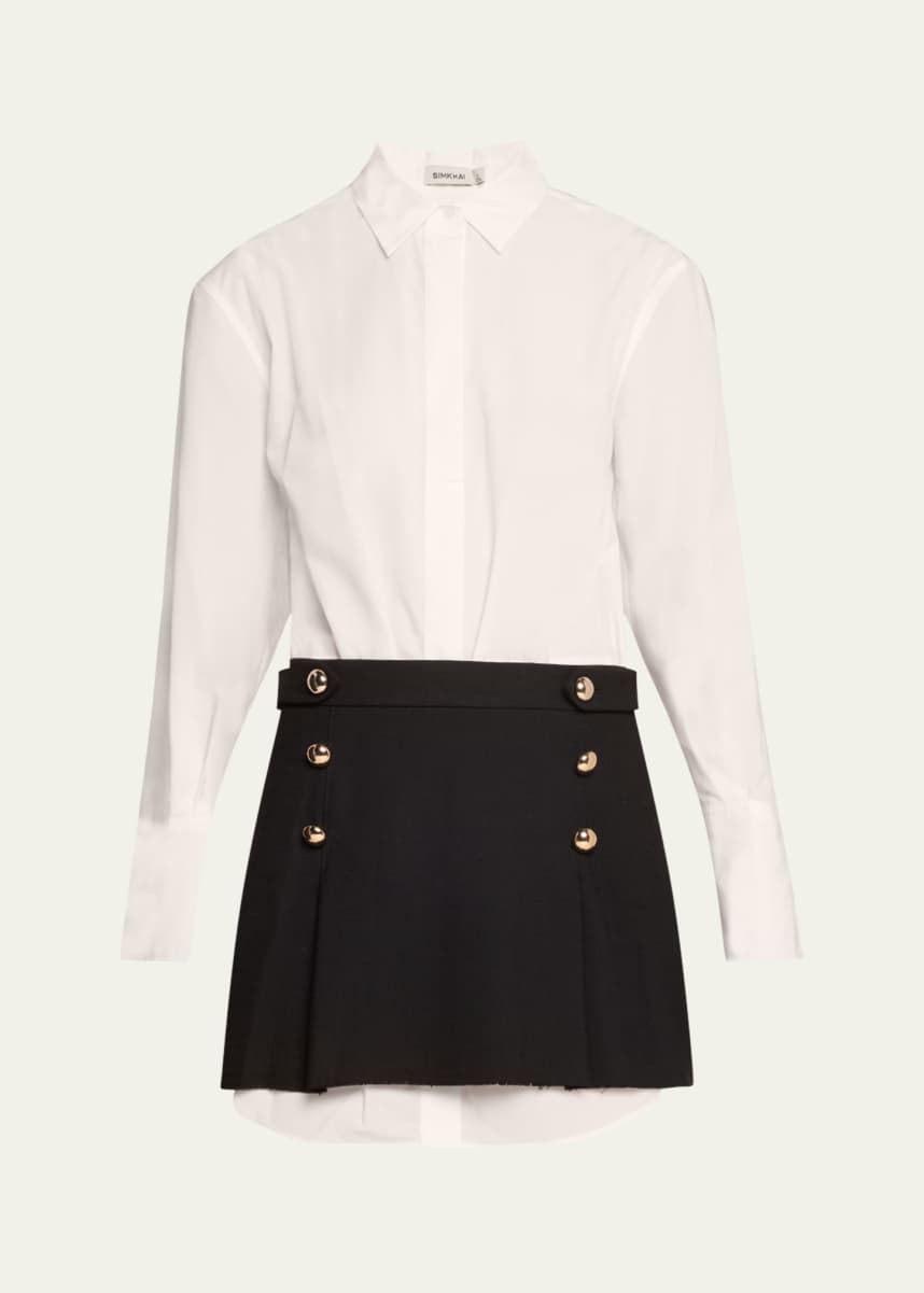 SIMKHAI Warren Long-Sleeve Combo Shirtdress