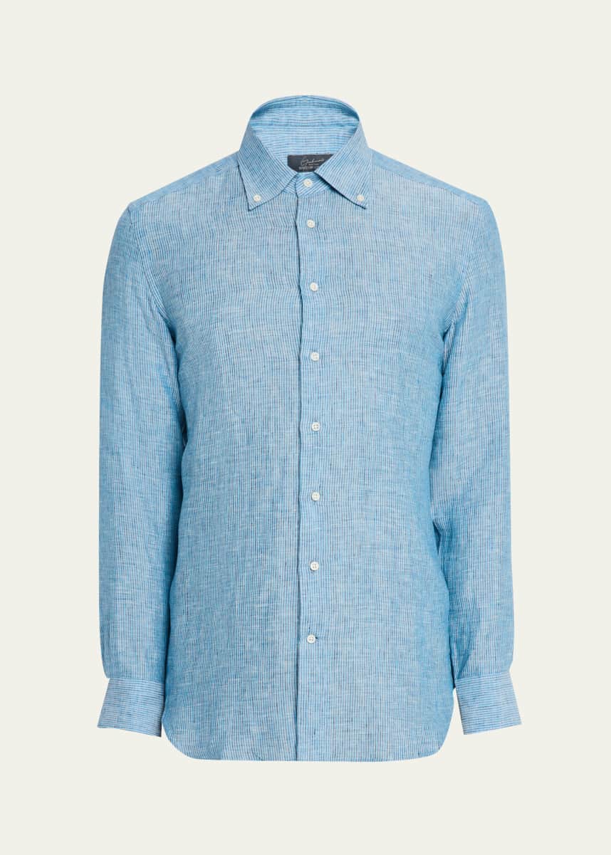Emanuele Maffeis Men's Cotton Small Stripe Sport Shirt