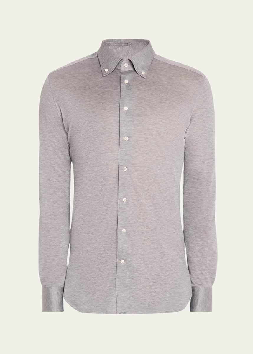 Bergdorf Goodman Men's Button-Collar Pique Jersey Sport Shirt