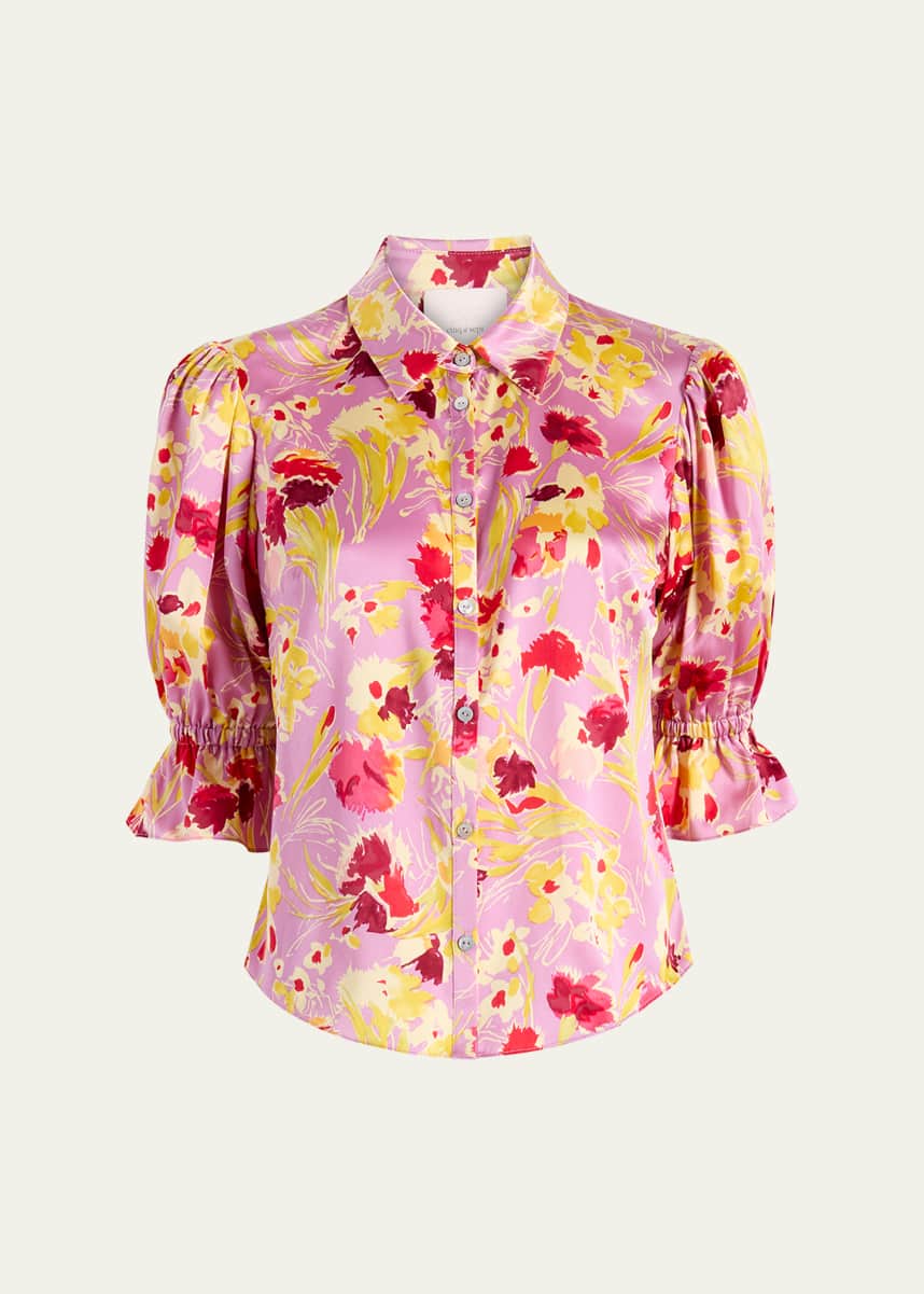 Cinq a Sept Fiona Floral Puff-Sleeve Top