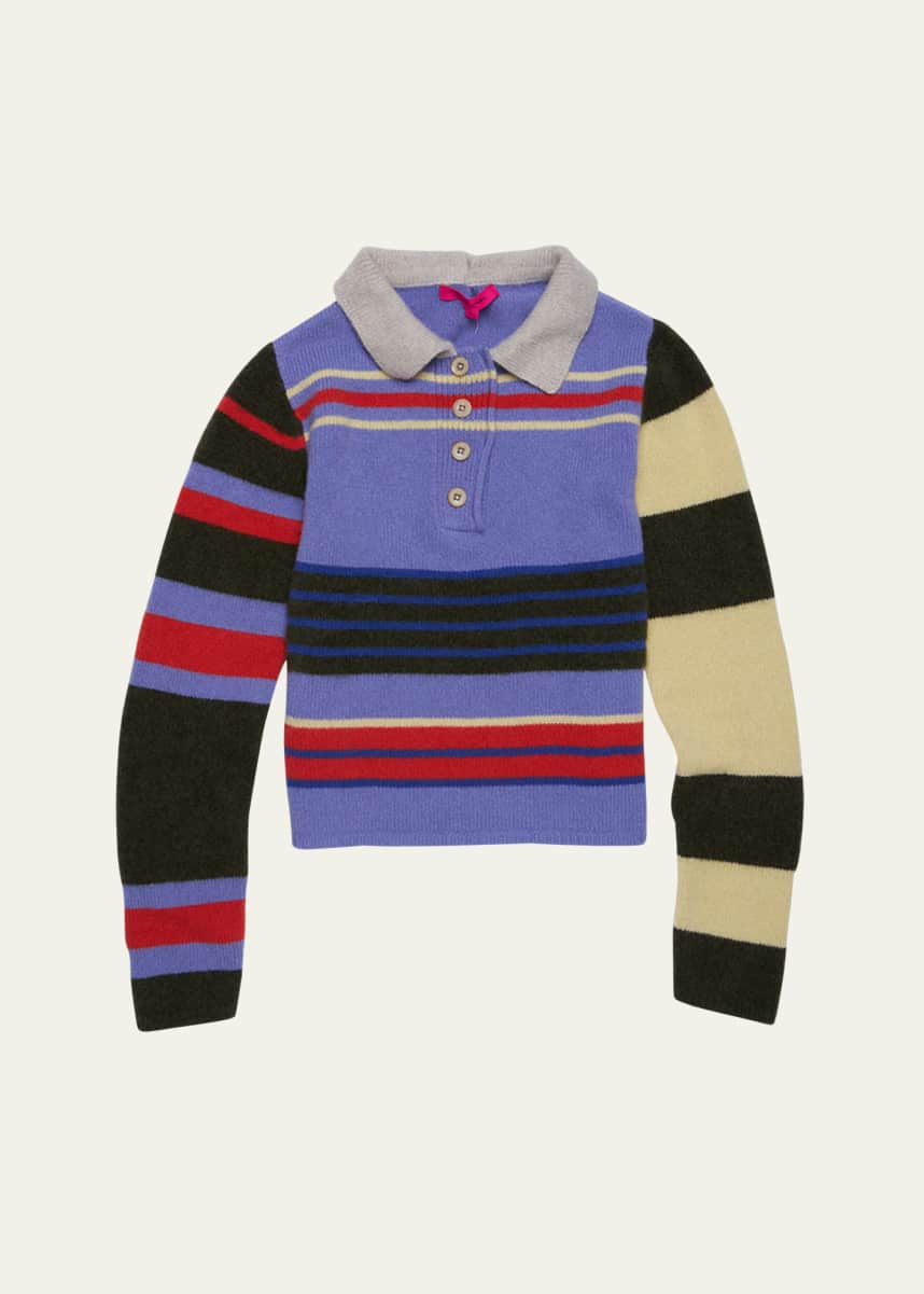The Elder Statesman Chaos Stripe Fitted Polo Cashmere Sweater