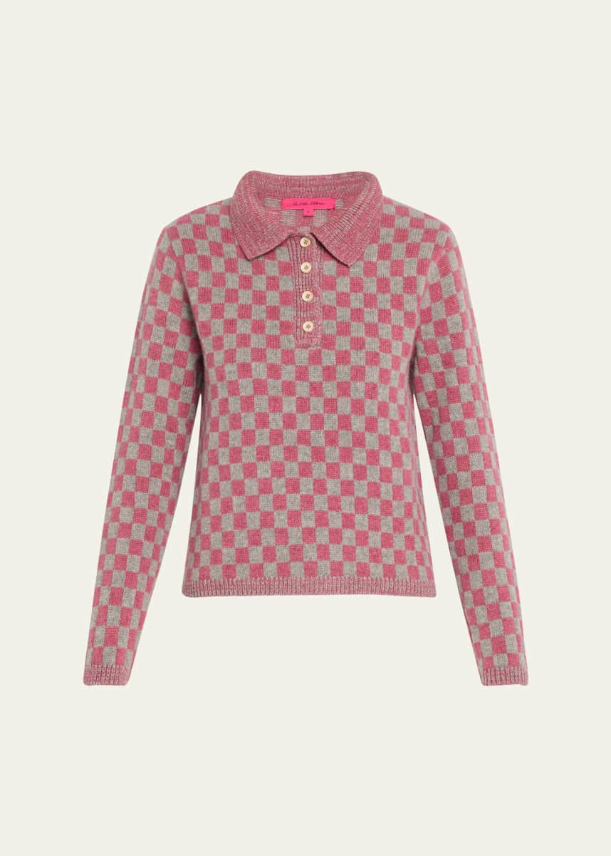 The Elder Statesman Checkered Polo Cashmere Sweater
