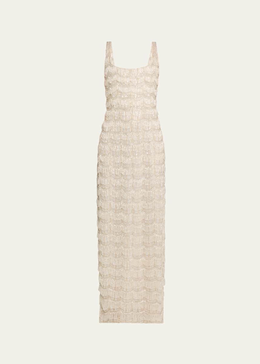 Rachel Gilbert Sadie Scallop Beaded Sleeveless Long Gown