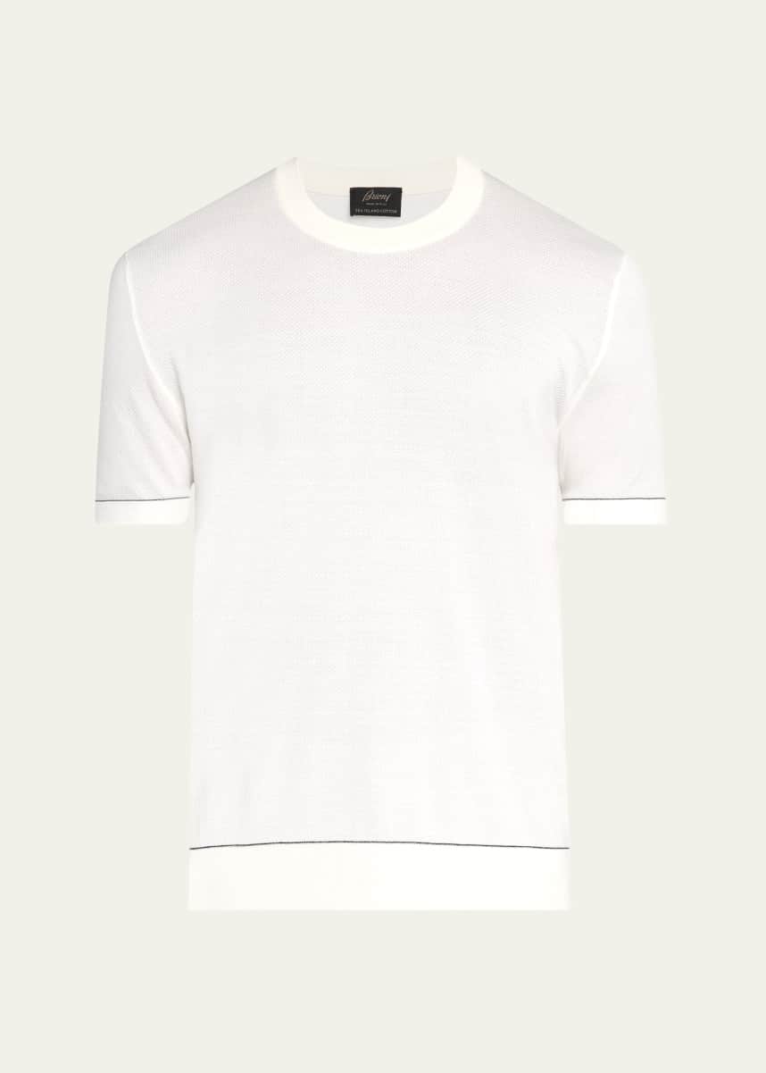 Brioni Men's Sea Island Cotton Short-Sleeve Crewneck Sweater