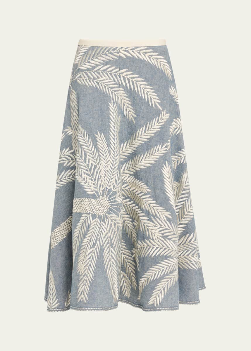 EMPORIO SIRENUSE Tasha 3 Palm Embroidered Midi Skirt