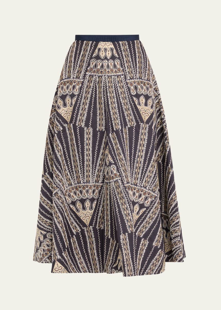 EMPORIO SIRENUSE Tasha 2 Calliope Embroidered Poplin Midi Skirt