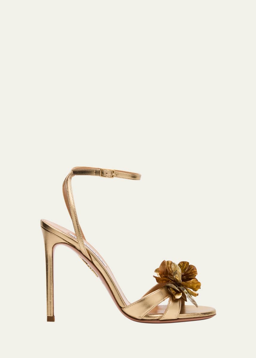 Aquazzura Summer Metallic Leather Petal Ankle-Strap Sandals